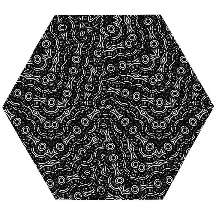 Black And White Modern Intricate Ornate Pattern Wooden Puzzle Hexagon