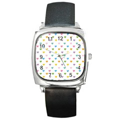 Small Multicolored Hearts Square Metal Watch by SychEva