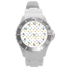 Small Multicolored Hearts Round Plastic Sport Watch (l) by SychEva