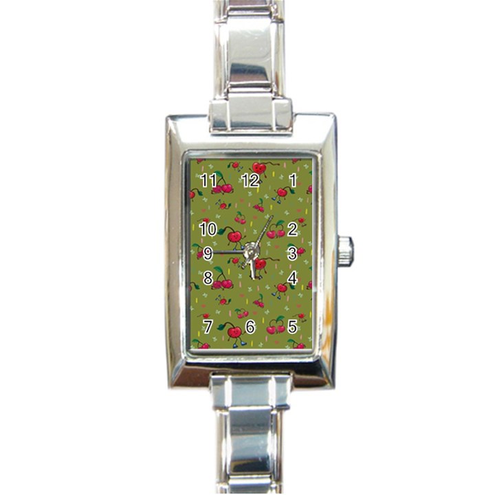 Red Cherries Athletes Rectangle Italian Charm Watch