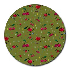 Red Cherries Athletes Round Mousepads by SychEva