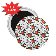 Large Christmas Poinsettias On White 2 25  Magnets (10 Pack)  by PodArtist