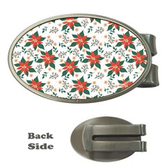 Large Christmas Poinsettias On White Money Clips (oval)  by PodArtist