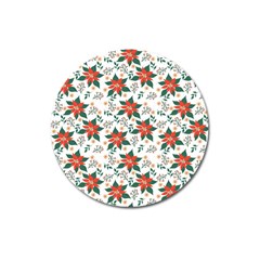 Large Christmas Poinsettias On White Magnet 3  (round) by PodArtist