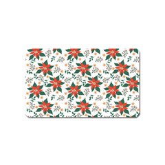 Large Christmas Poinsettias On White Magnet (name Card) by PodArtist