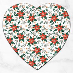 Large Christmas Poinsettias On White Jigsaw Puzzle (heart) by PodArtist