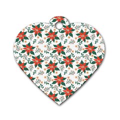 Large Christmas Poinsettias On White Dog Tag Heart (one Side) by PodArtist