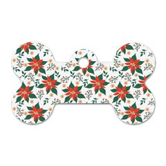 Large Christmas Poinsettias On White Dog Tag Bone (two Sides) by PodArtist