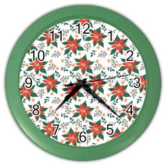 Large Christmas Poinsettias On White Color Wall Clock by PodArtist