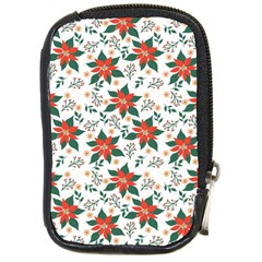 Large Christmas Poinsettias On White Compact Camera Leather Case by PodArtist