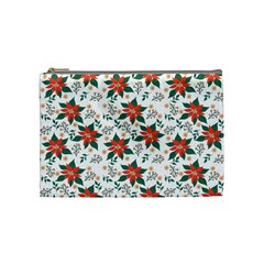 Large Christmas Poinsettias On White Cosmetic Bag (medium) by PodArtist