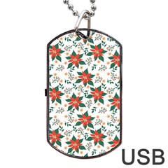 Large Christmas Poinsettias On White Dog Tag Usb Flash (one Side) by PodArtist