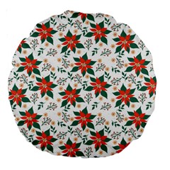 Large Christmas Poinsettias On White Large 18  Premium Round Cushions