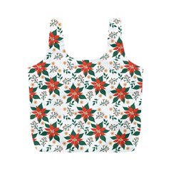 Large Christmas Poinsettias On White Full Print Recycle Bag (m) by PodArtist