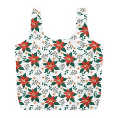 Large Christmas Poinsettias On White Full Print Recycle Bag (l) by PodArtist