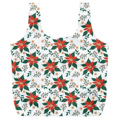 Large Christmas Poinsettias On White Full Print Recycle Bag (xl) by PodArtist