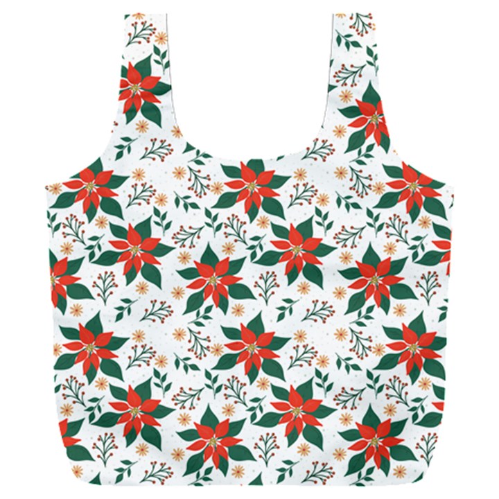 Large Christmas Poinsettias On White Full Print Recycle Bag (XXL)