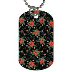 Large Christmas Poinsettias On Black Dog Tag (two Sides) by PodArtist