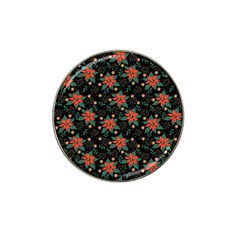 Large Christmas Poinsettias On Black Hat Clip Ball Marker by PodArtist