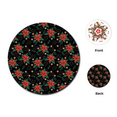 Large Christmas Poinsettias On Black Playing Cards Single Design (round) by PodArtist