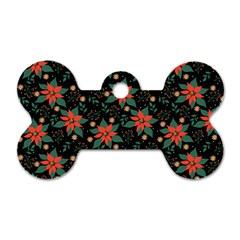 Large Christmas Poinsettias On Black Dog Tag Bone (two Sides) by PodArtist