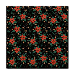 Large Christmas Poinsettias On Black Face Towel by PodArtist