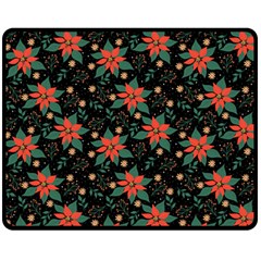 Large Christmas Poinsettias On Black Fleece Blanket (medium)  by PodArtist