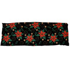 Large Christmas Poinsettias On Black Body Pillow Case (dakimakura) by PodArtist