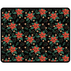 Large Christmas Poinsettias On Black Double Sided Fleece Blanket (medium)  by PodArtist