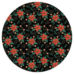 Large Christmas Poinsettias On Black Round Trivet by PodArtist