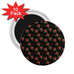 Medium Red Christmas Poinsettias On Black 2 25  Magnets (10 Pack)  by PodArtist