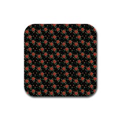 Medium Red Christmas Poinsettias On Black Rubber Square Coaster (4 Pack) by PodArtist