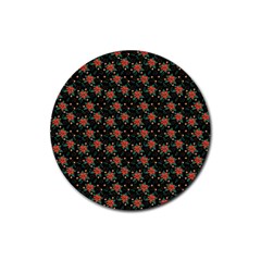 Medium Red Christmas Poinsettias On Black Rubber Round Coaster (4 Pack) by PodArtist