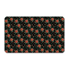 Medium Red Christmas Poinsettias On Black Magnet (rectangular) by PodArtist