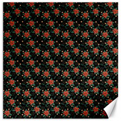 Medium Red Christmas Poinsettias On Black Canvas 20  X 20  by PodArtist