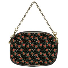 Medium Red Christmas Poinsettias On Black Chain Purse (one Side) by PodArtist