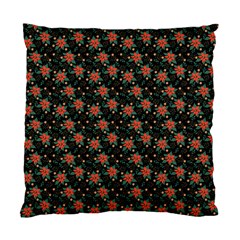 Medium Red Christmas Poinsettias On Black Standard Cushion Case (one Side) by PodArtist