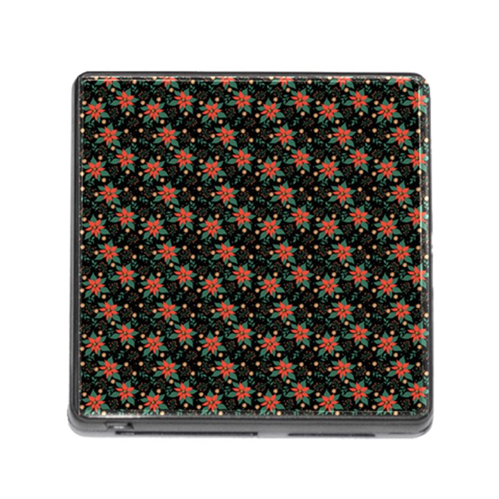 Medium Red Christmas Poinsettias on Black Memory Card Reader (Square 5 Slot)