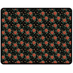 Medium Red Christmas Poinsettias On Black Fleece Blanket (medium)  by PodArtist