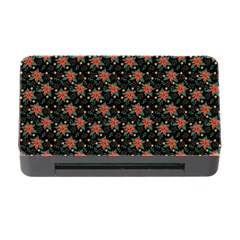 Medium Red Christmas Poinsettias On Black Memory Card Reader With Cf by PodArtist