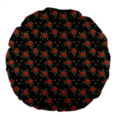 Medium Red Christmas Poinsettias On Black Large 18  Premium Round Cushions