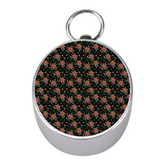 Medium Red Christmas Poinsettias On Black Mini Silver Compasses by PodArtist