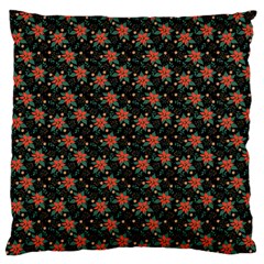 Medium Red Christmas Poinsettias On Black Standard Flano Cushion Case (one Side) by PodArtist