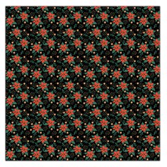 Medium Red Christmas Poinsettias On Black Large Satin Scarf (square) by PodArtist