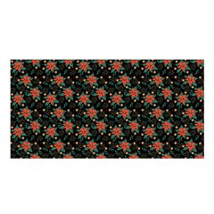 Medium Red Christmas Poinsettias On Black Satin Shawl by PodArtist