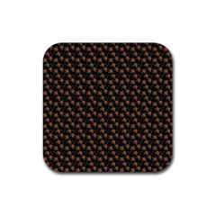 Small Red Christmas Poinsettias On Black Rubber Coaster (square)