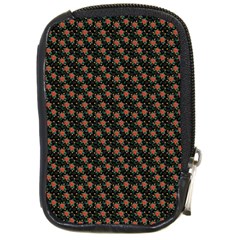 Small Red Christmas Poinsettias On Black Compact Camera Leather Case by PodArtist