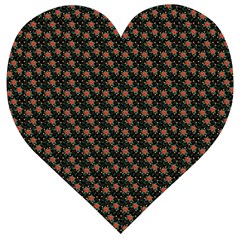 Small Red Christmas Poinsettias On Black Wooden Puzzle Heart by PodArtist