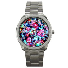 Neon Floral Sport Metal Watch by 3cl3ctix