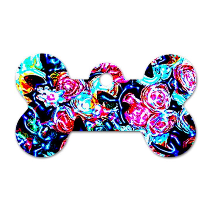 Neon Floral Dog Tag Bone (Two Sides)